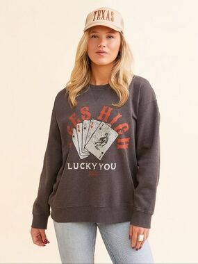 Ariat Buckle Exclusive Lucky You Distressed Graphic Sweatshirt Gray Size Small